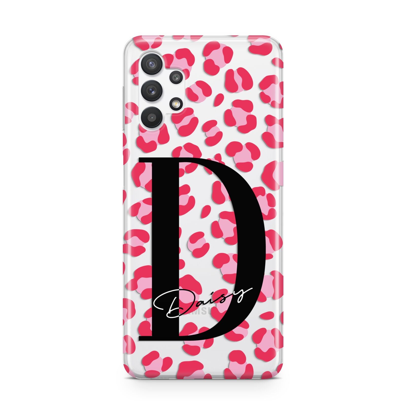 Personalised Pink Clear Leopard Print Samsung A32 5G Case