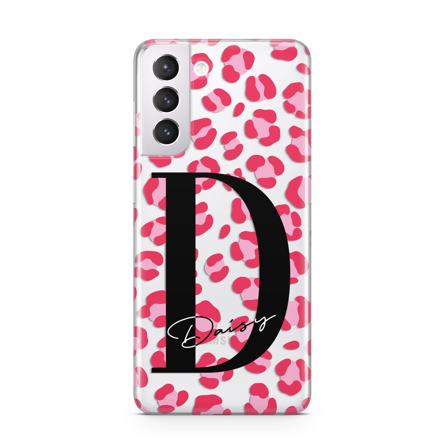 Personalised Pink Clear Leopard Print Samsung S21 Case