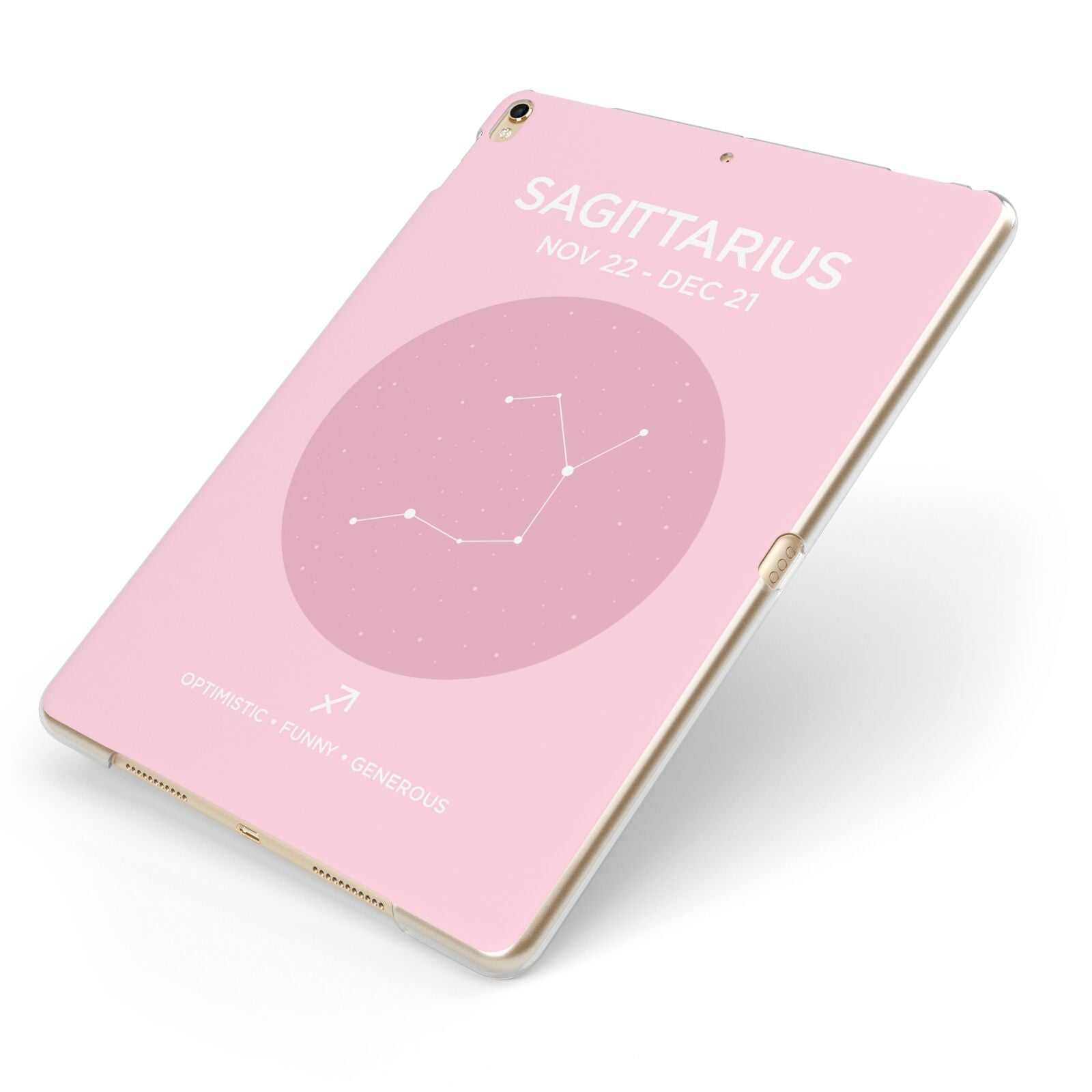 Personalised Pink Constellation Zodiac Sign Apple iPad Case on Gold iPad Side View