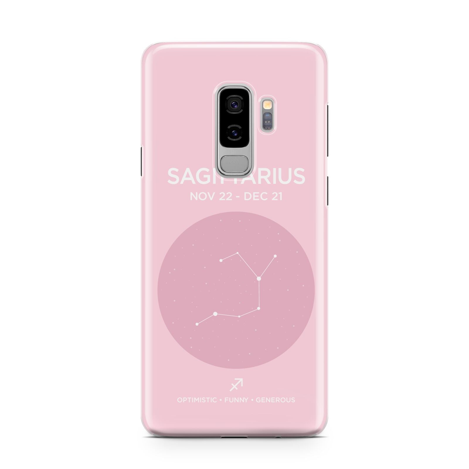 Personalised Pink Constellation Zodiac Sign Samsung Galaxy S9 Plus Case on Silver phone