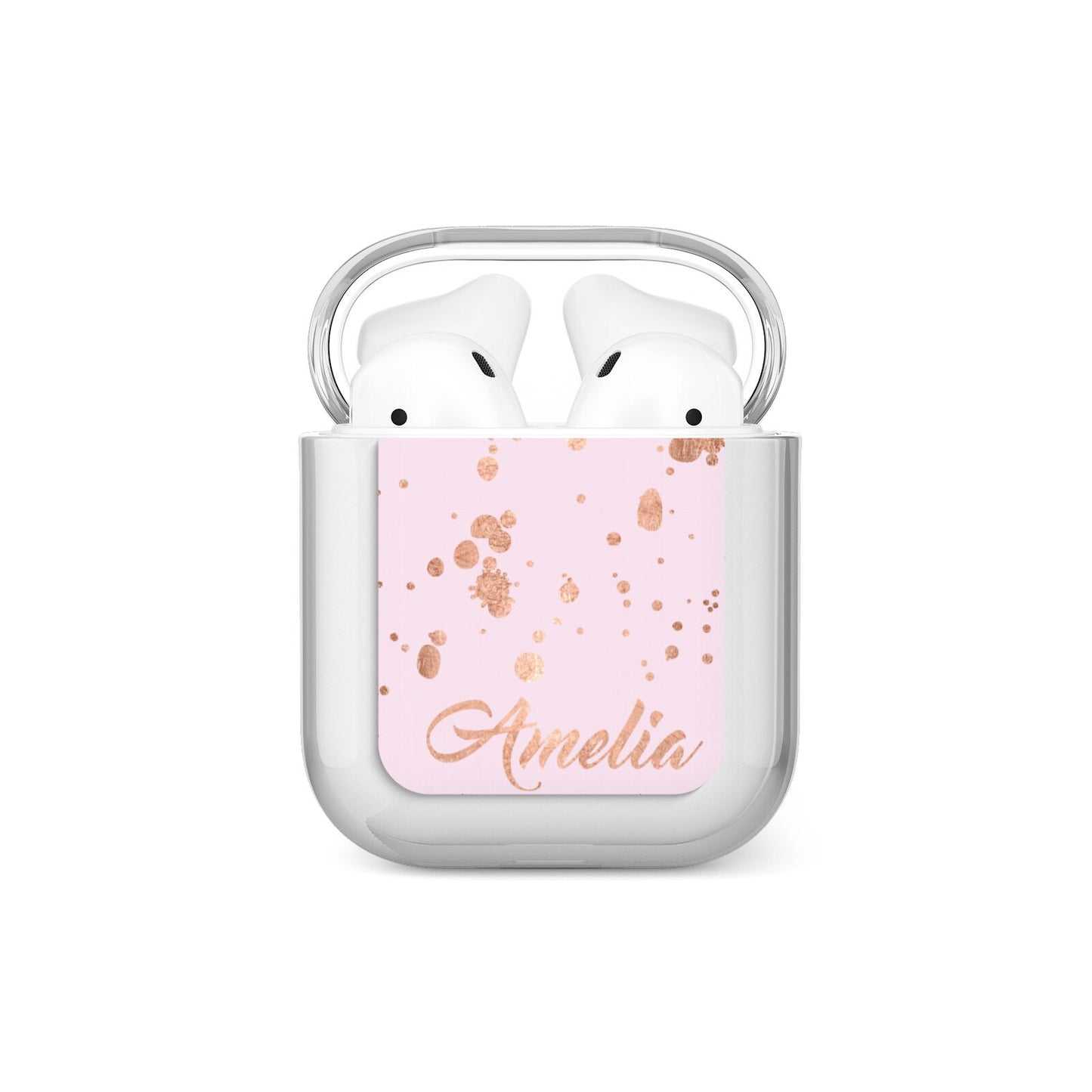 Personalised Pink Copper Splats Name AirPods Case