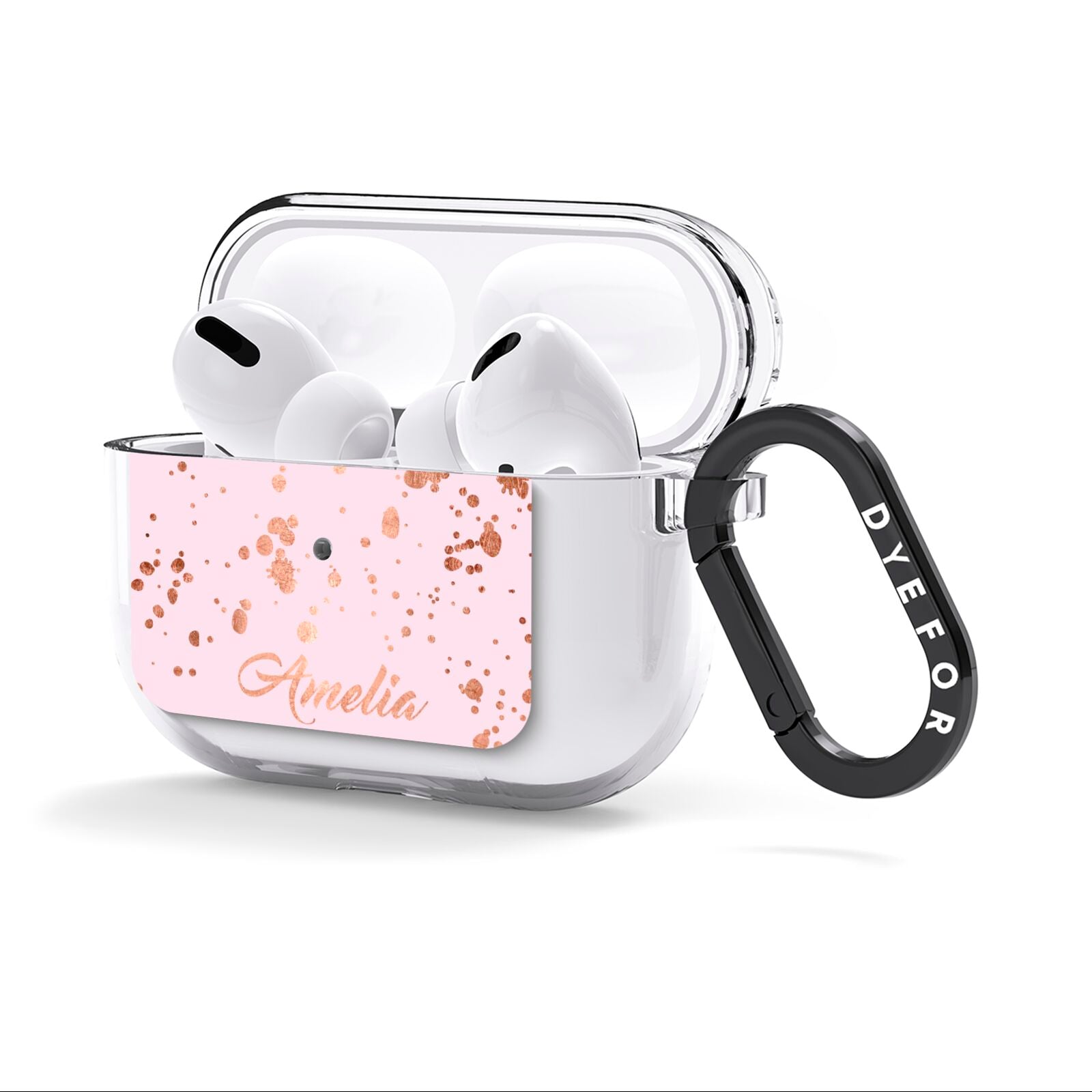 Personalised Pink Copper Splats Name AirPods Clear Case 3rd Gen Side Image