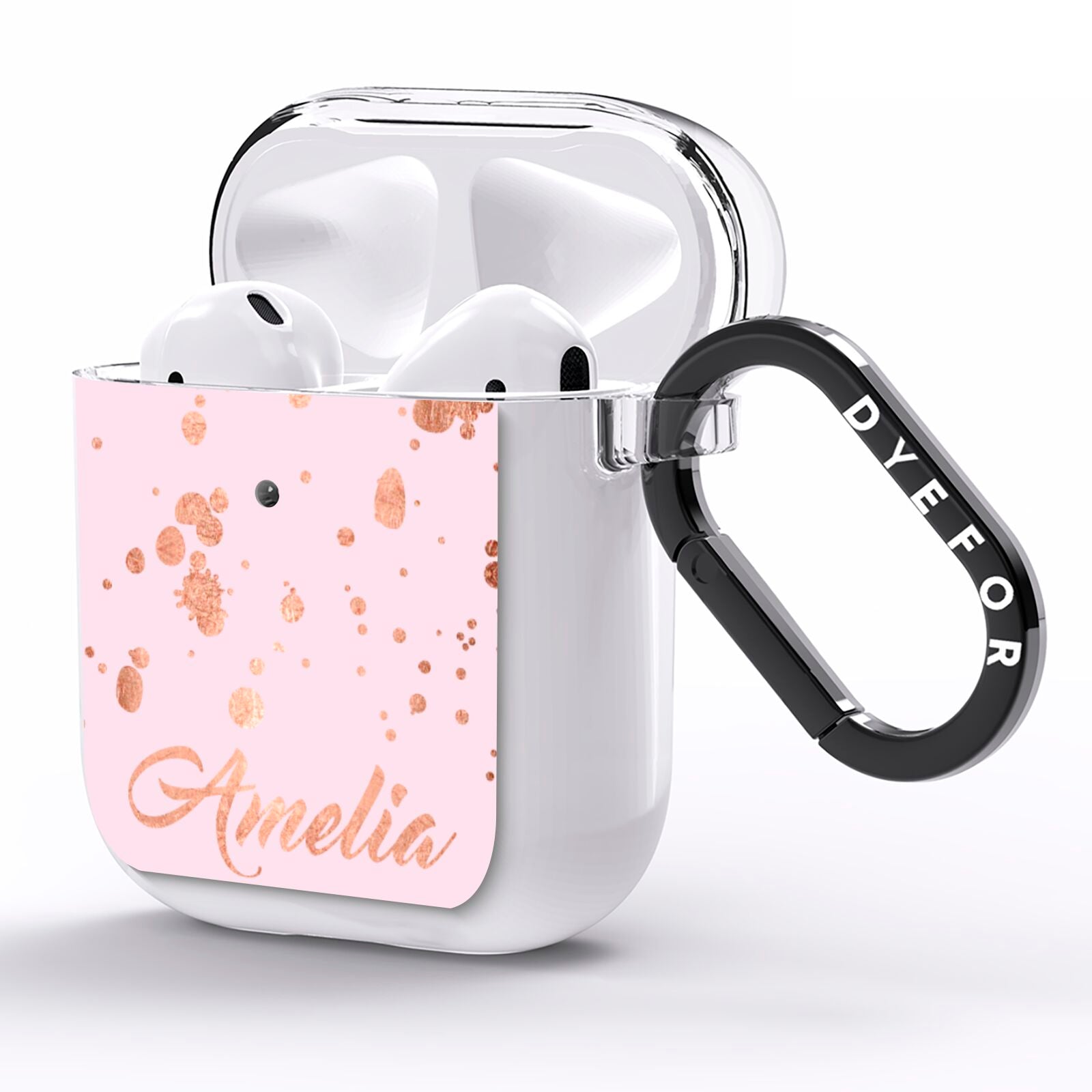 Personalised Pink Copper Splats Name AirPods Clear Case Side Image