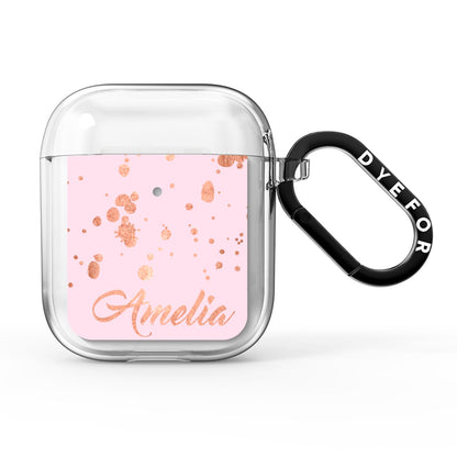 Personalised Pink Copper Splats Name AirPods Clear Case