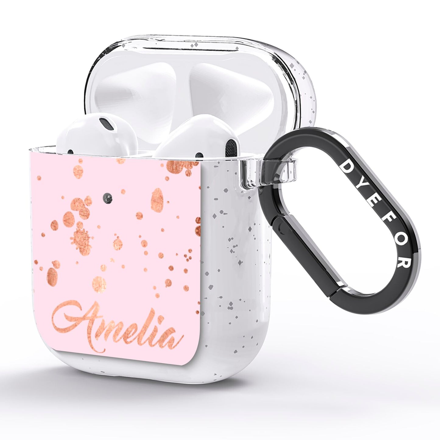 Personalised Pink Copper Splats Name AirPods Glitter Case Side Image