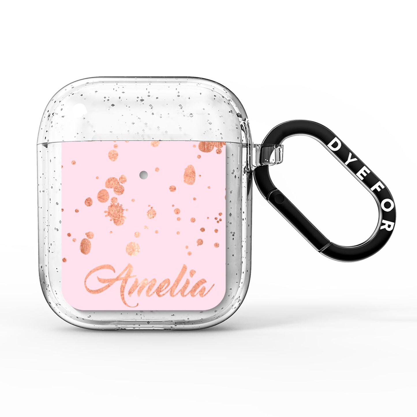 Personalised Pink Copper Splats Name AirPods Glitter Case