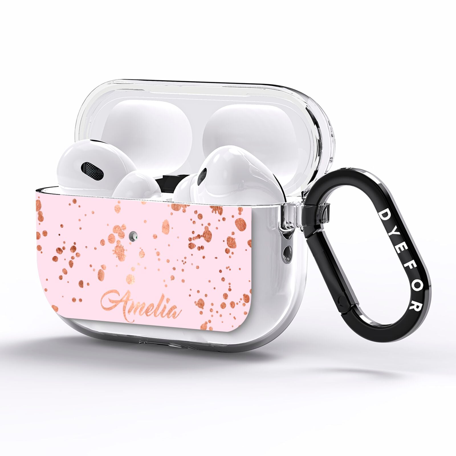 Personalised Pink Copper Splats Name AirPods Pro Clear Case Side Image