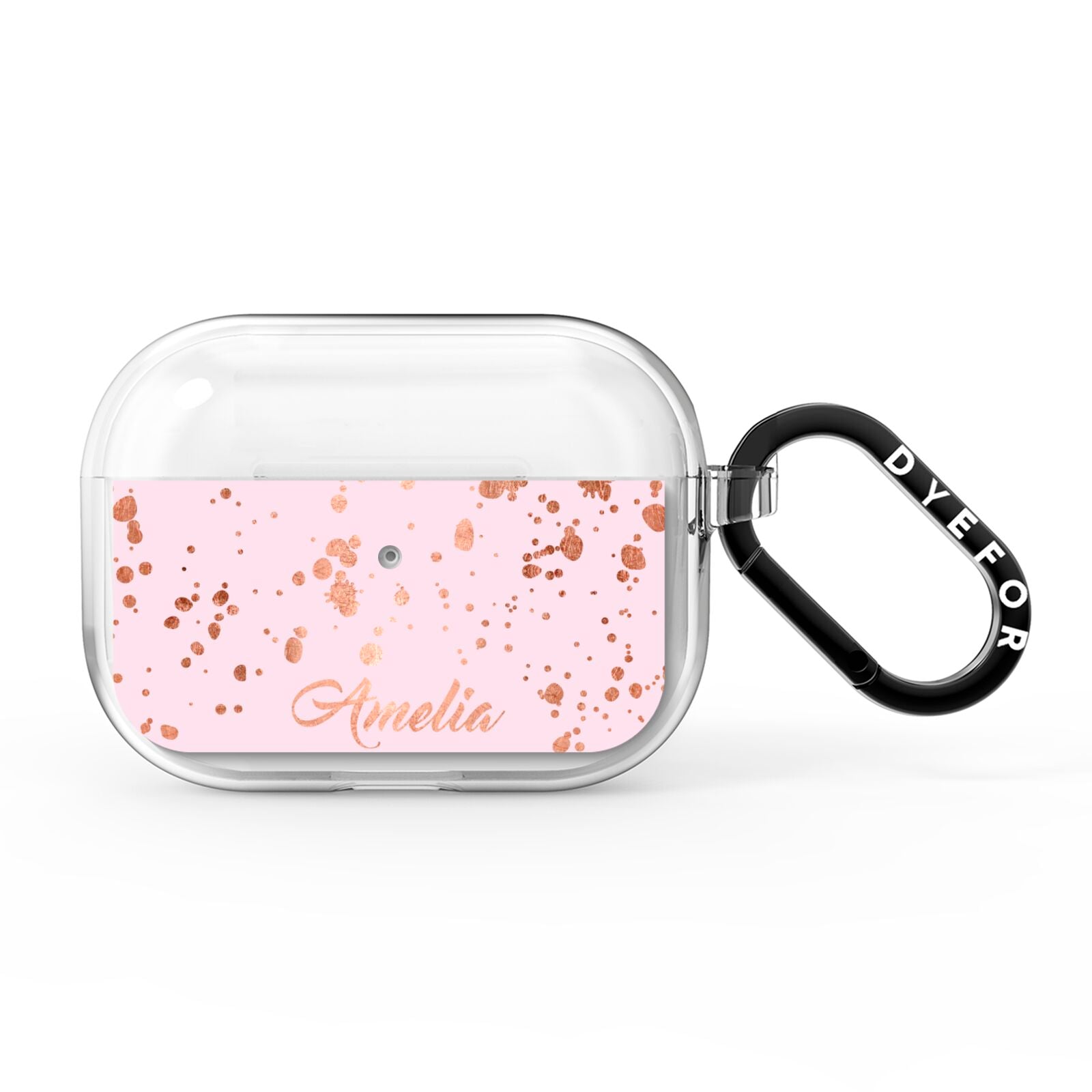 Personalised Pink Copper Splats Name AirPods Pro Clear Case