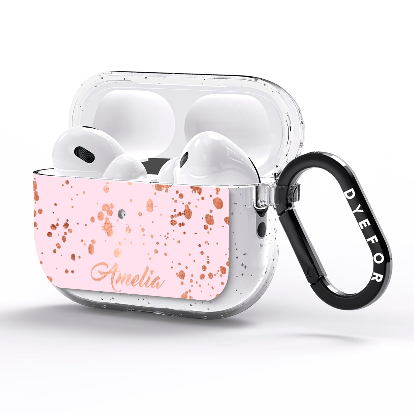 Personalised Pink Copper Splats Name AirPods Pro Glitter Case Side Image