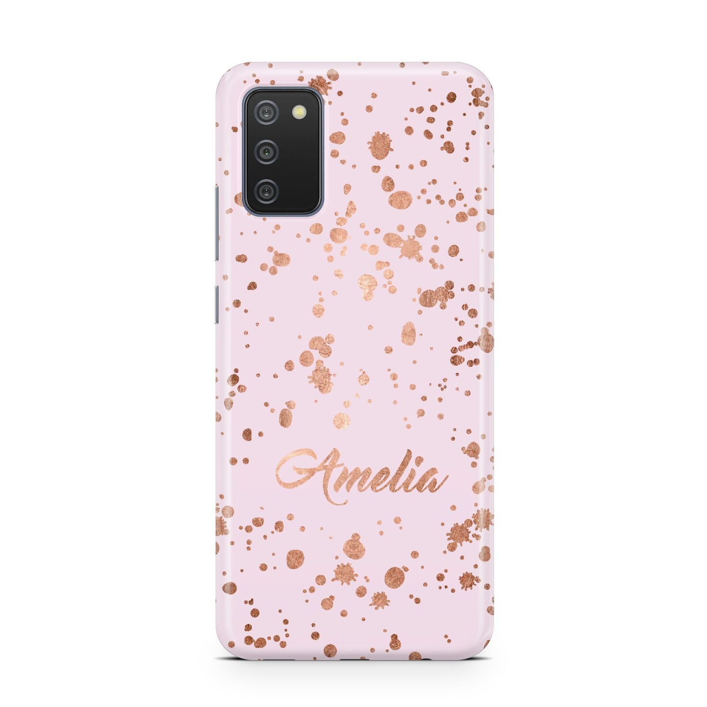 Personalised Pink Copper Splats Name Samsung A02s Case