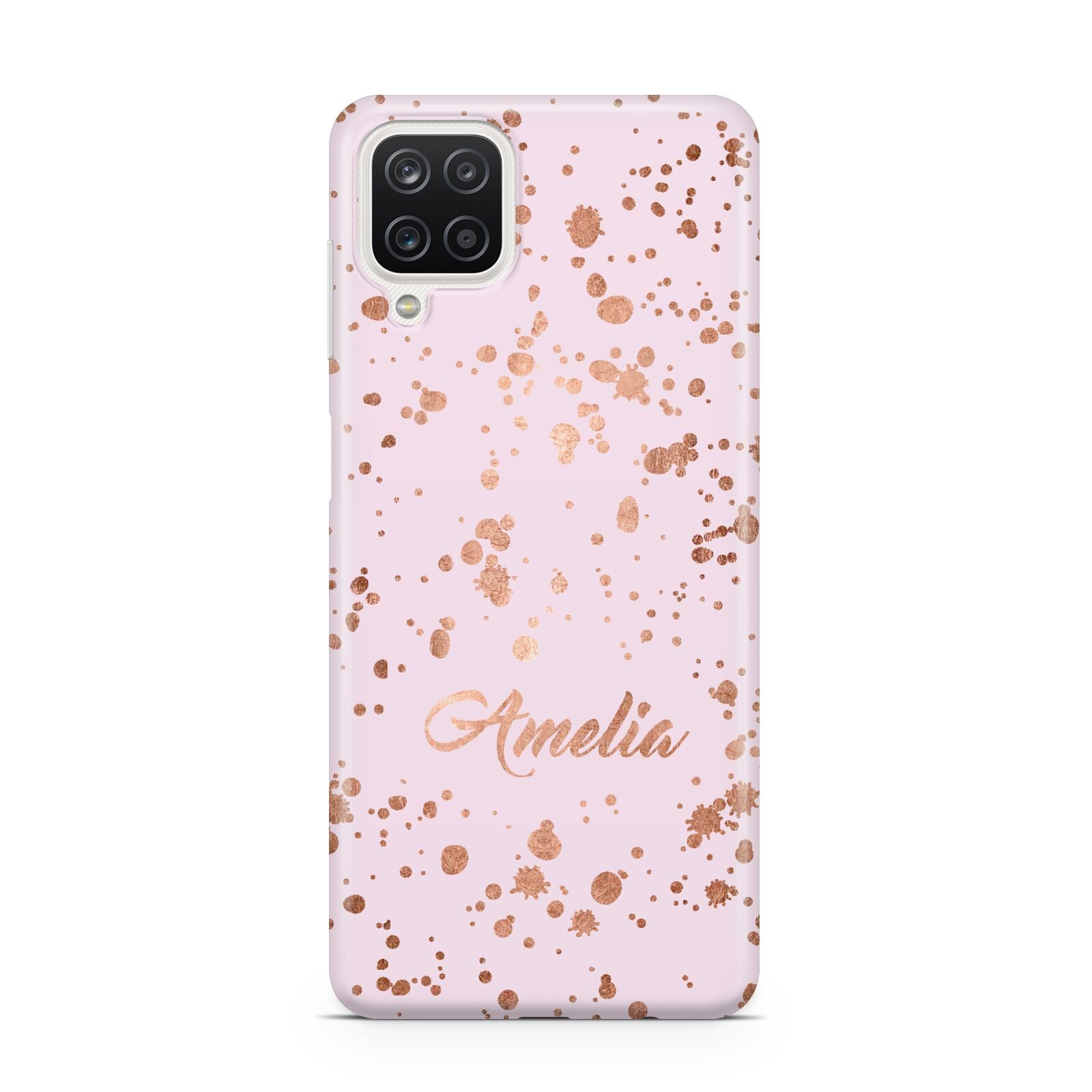 Personalised Pink Copper Splats Name Samsung M12 Case