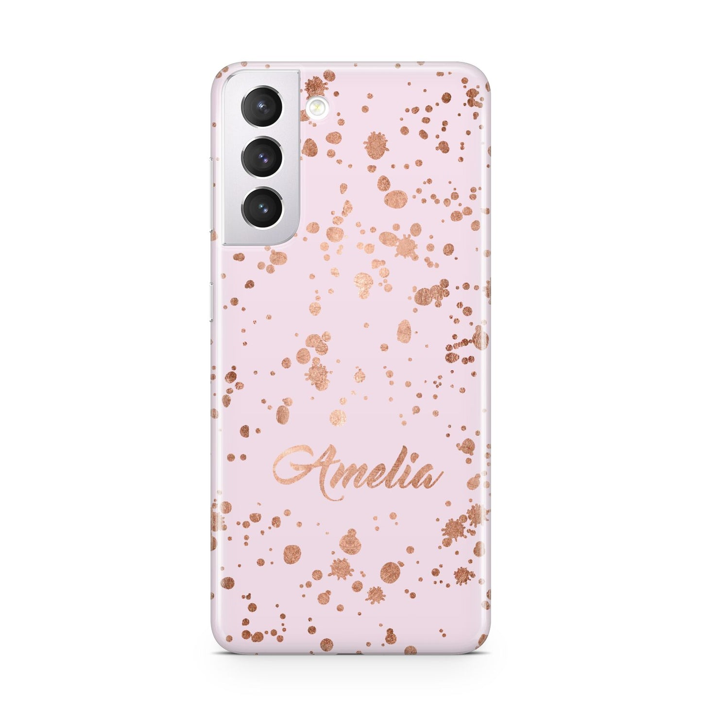 Personalised Pink Copper Splats Name Samsung S21 Case