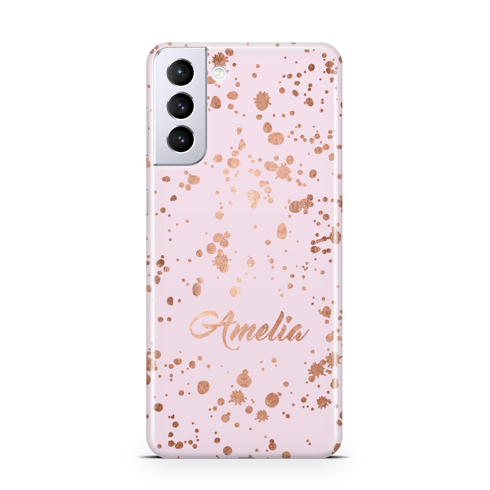 Personalised Pink Copper Splats Name Samsung S21 Plus Case