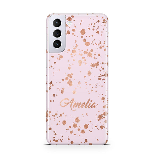 Personalised Pink Copper Splats Name Samsung S21 Plus Phone Case