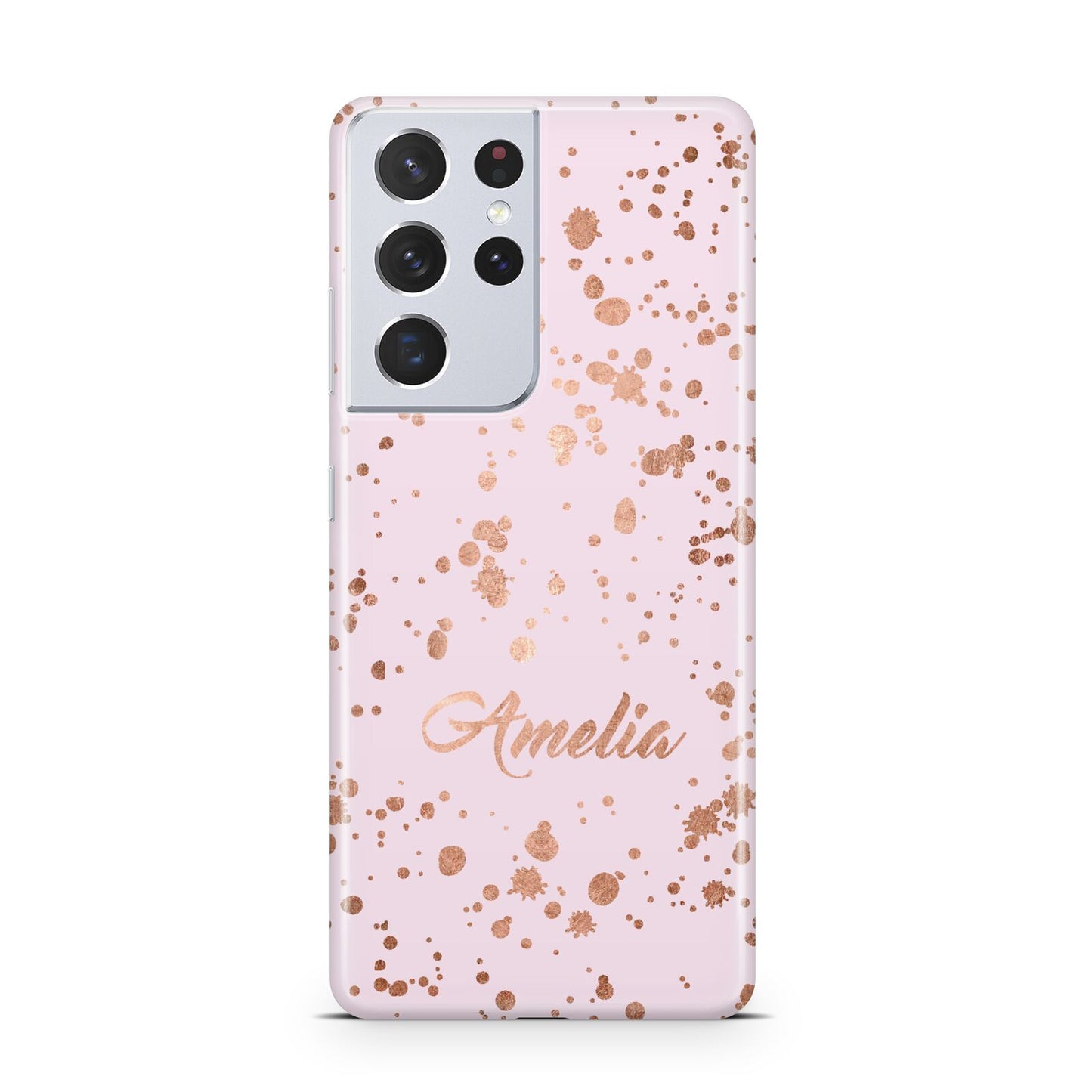 Personalised Pink Copper Splats Name Samsung S21 Ultra Case