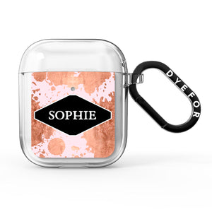 Personalised Pink Copper Splatter & Name AirPods Case