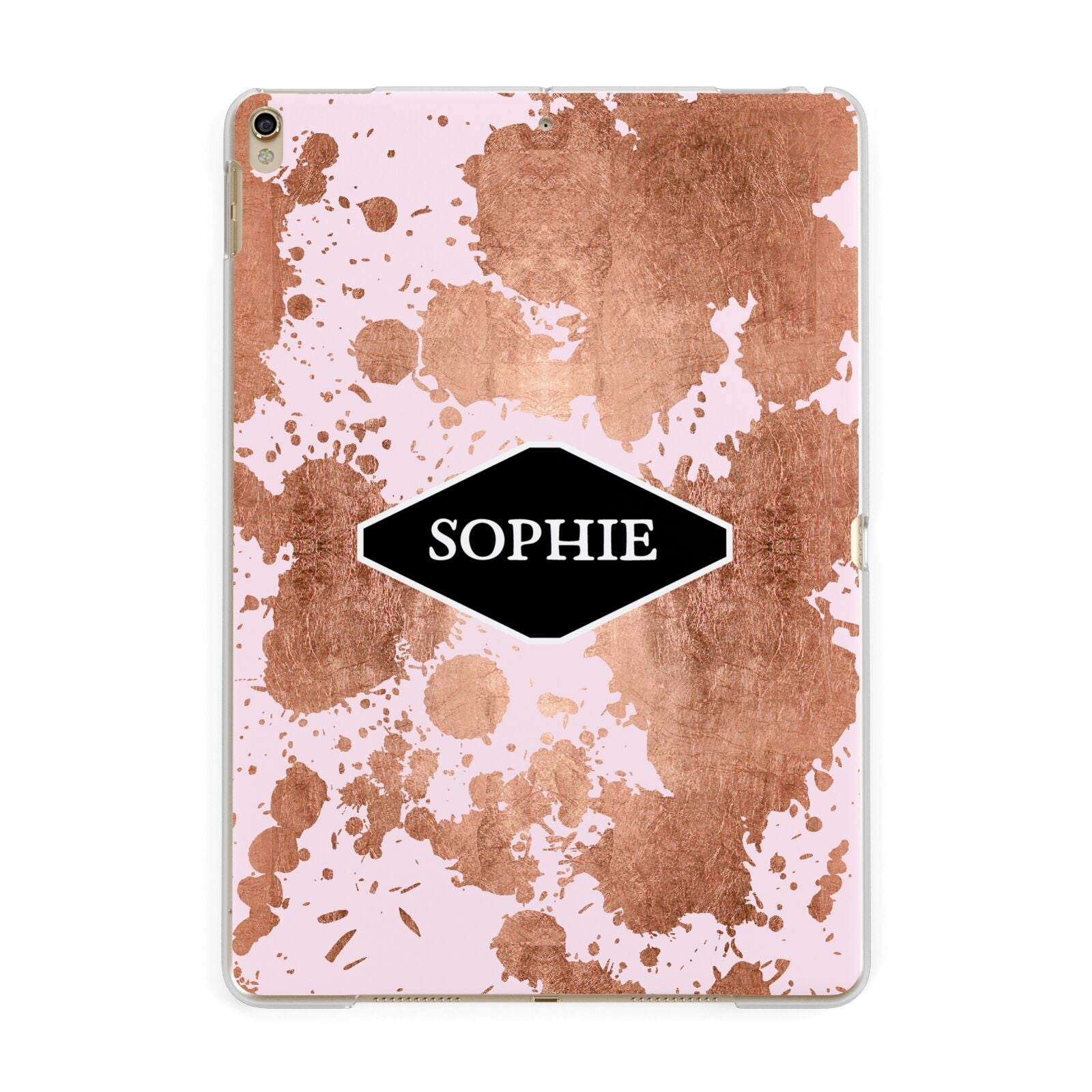 Personalised Pink Copper Splatter Name Apple iPad Gold Case