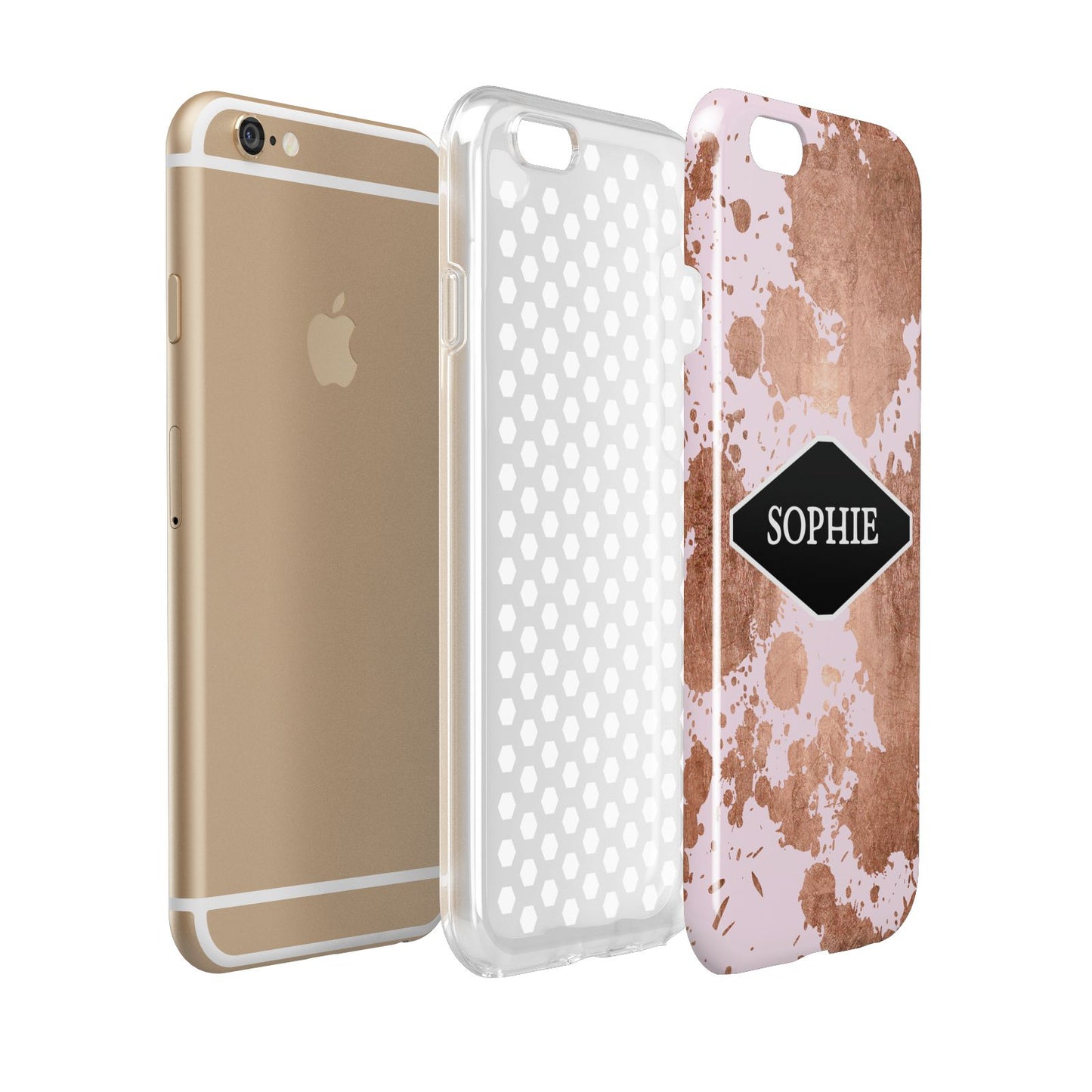 Personalised Pink Copper Splatter Name Apple iPhone 6 3D Tough Case Expanded view