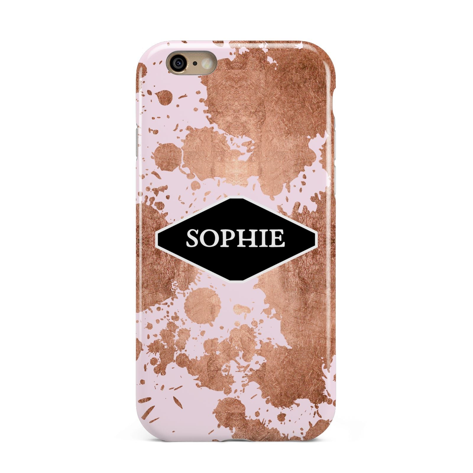 Personalised Pink Copper Splatter Name Apple iPhone 6 3D Tough Case