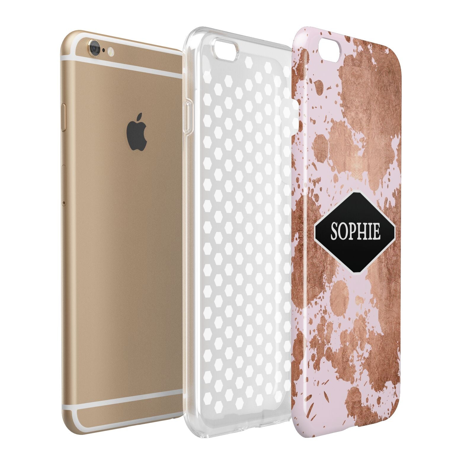 Personalised Pink Copper Splatter Name Apple iPhone 6 Plus 3D Tough Case Expand Detail Image