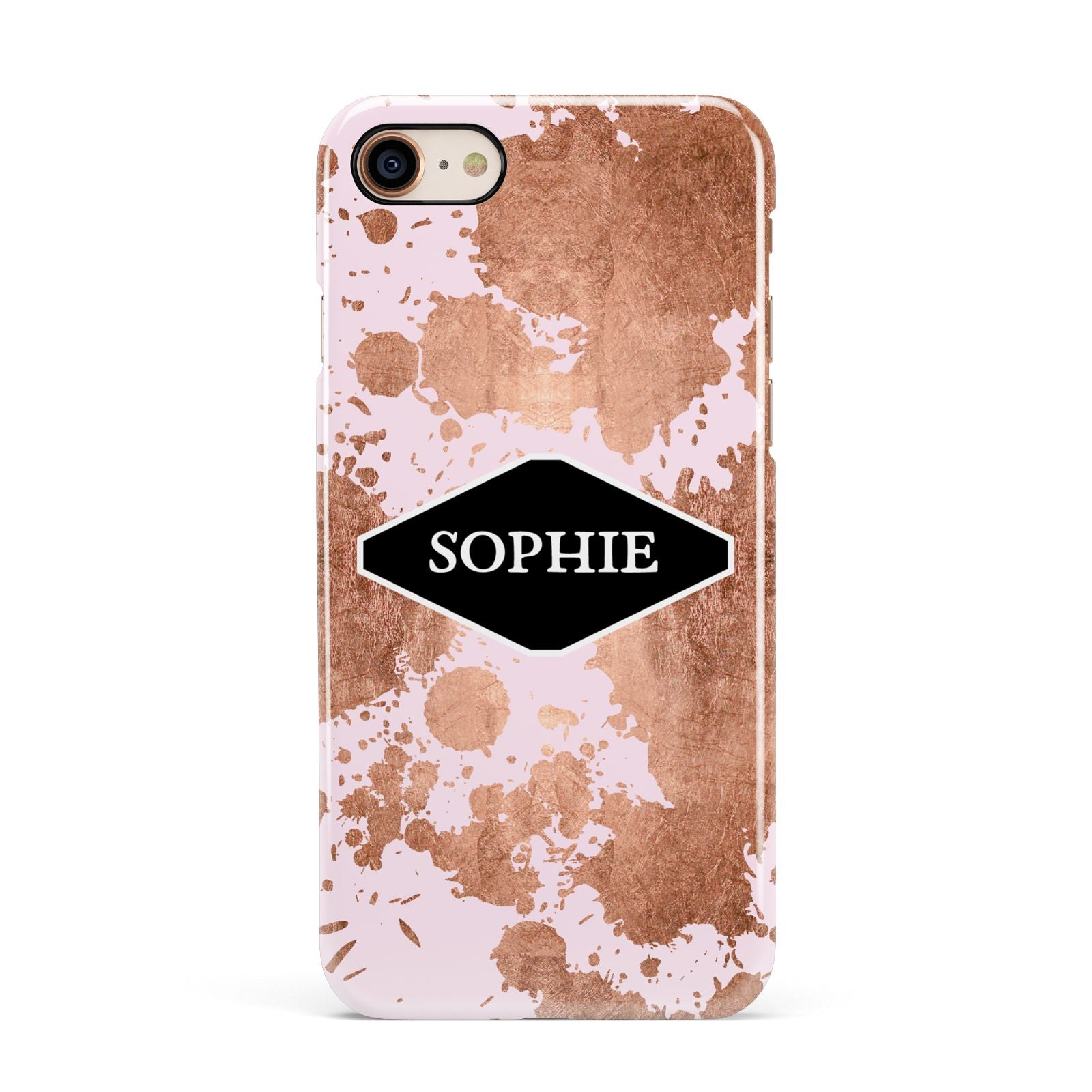 Personalised Pink Copper Splatter Name Apple iPhone 7 8 3D Snap Case