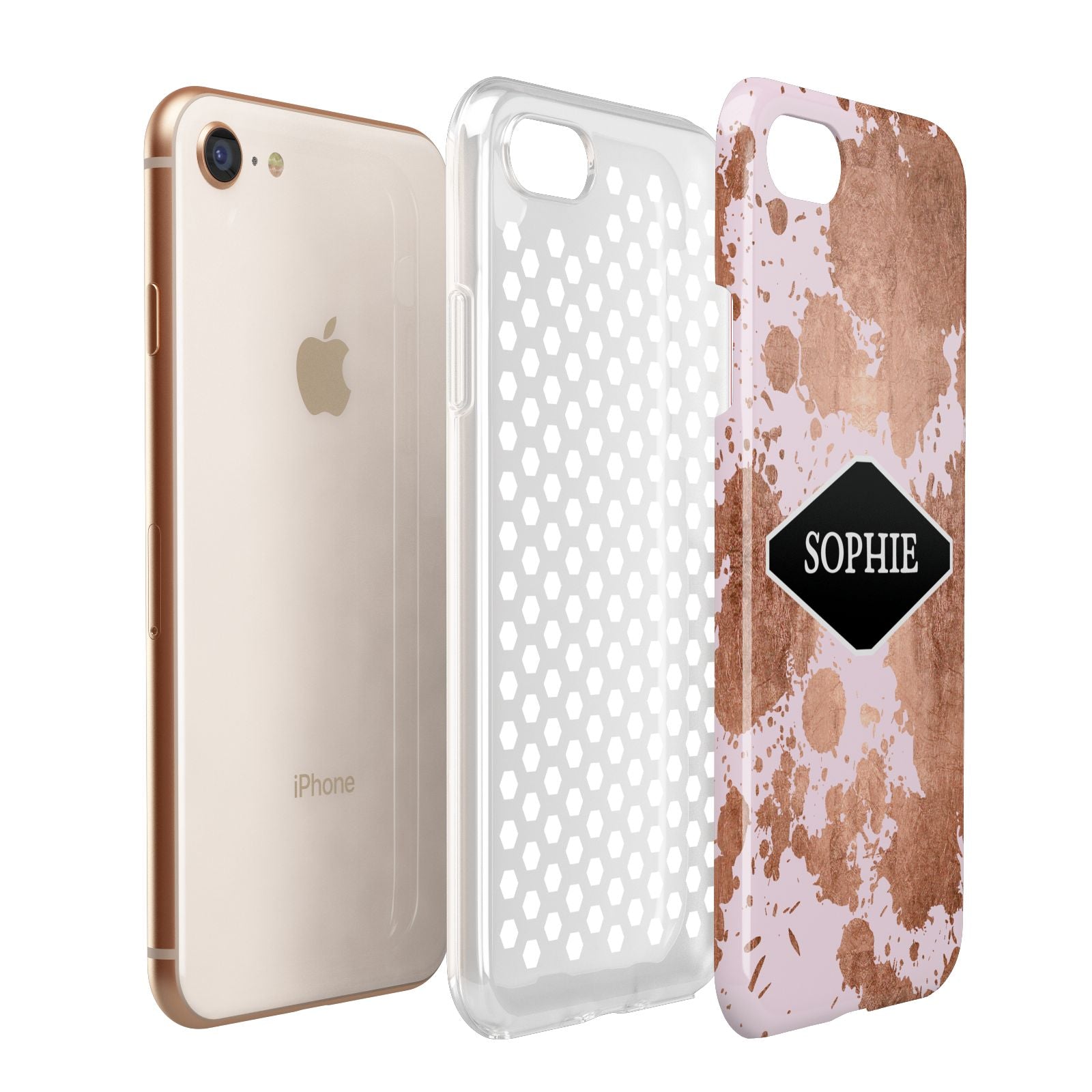 Personalised Pink Copper Splatter Name Apple iPhone 7 8 3D Tough Case Expanded View