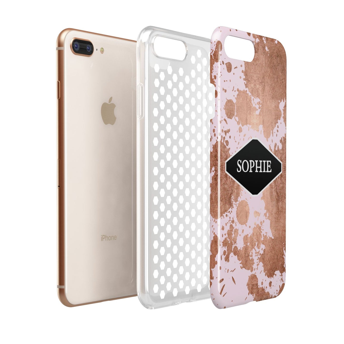 Personalised Pink Copper Splatter Name Apple iPhone 7 8 Plus 3D Tough Case Expanded View