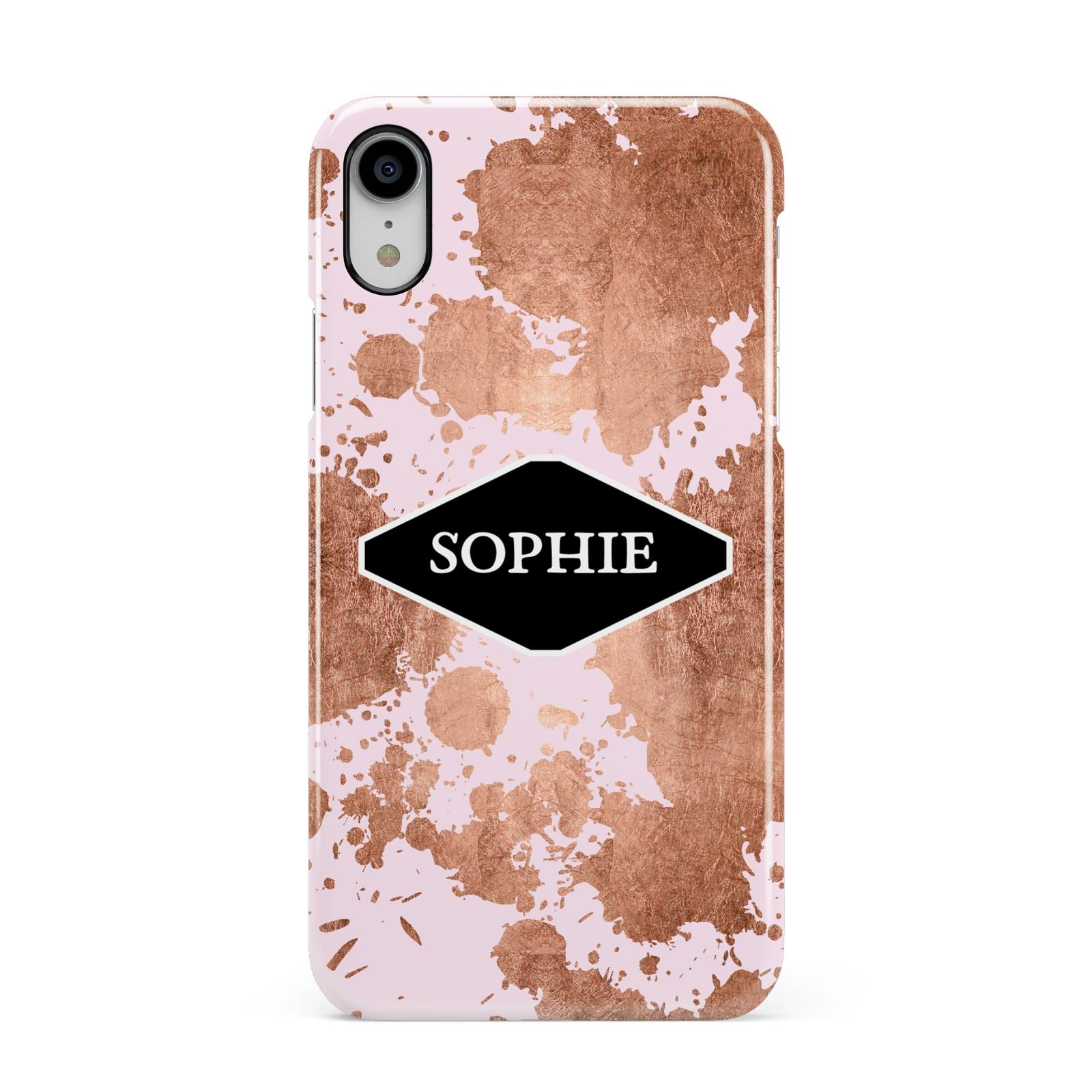 Personalised Pink Copper Splatter Name Apple iPhone XR White 3D Snap Case