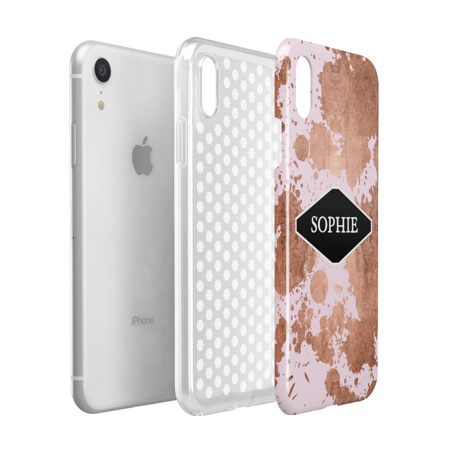 Personalised Pink Copper Splatter Name Apple iPhone XR White 3D Tough Case Expanded view