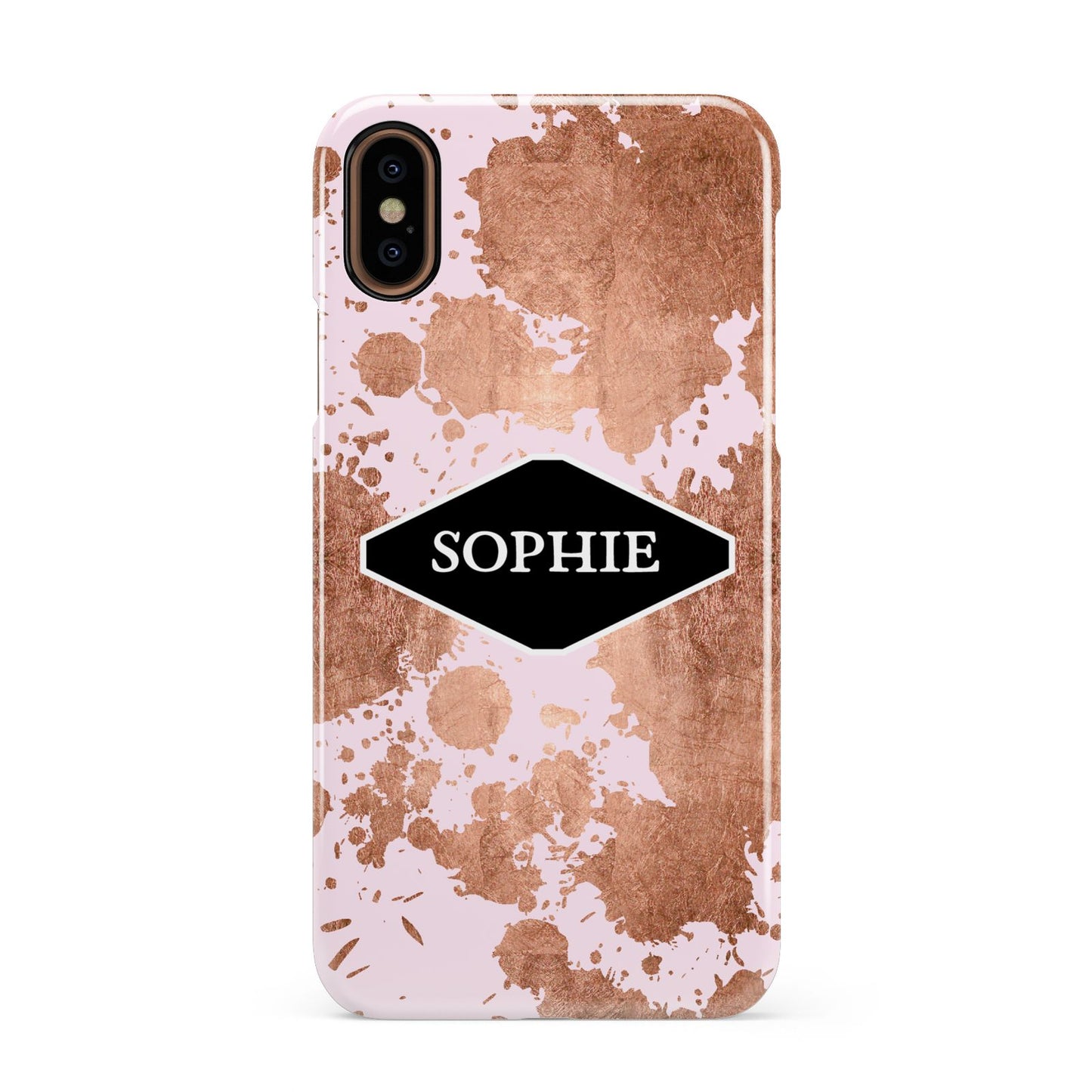 Personalised Pink Copper Splatter Name Apple iPhone XS 3D Snap Case