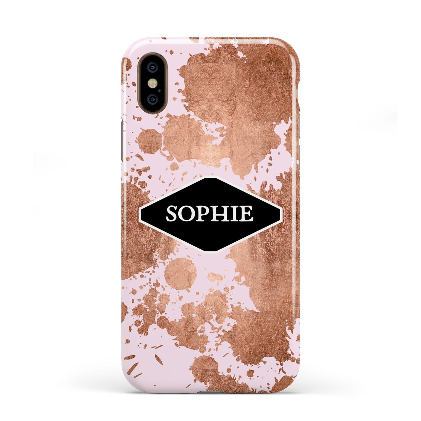 Personalised Pink Copper Splatter Name Apple iPhone XS 3D Tough