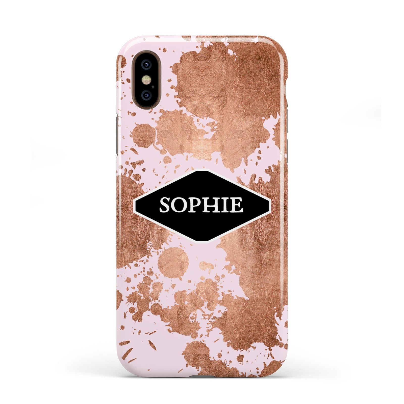 Personalised Pink Copper Splatter Name Apple iPhone XS 3D Tough