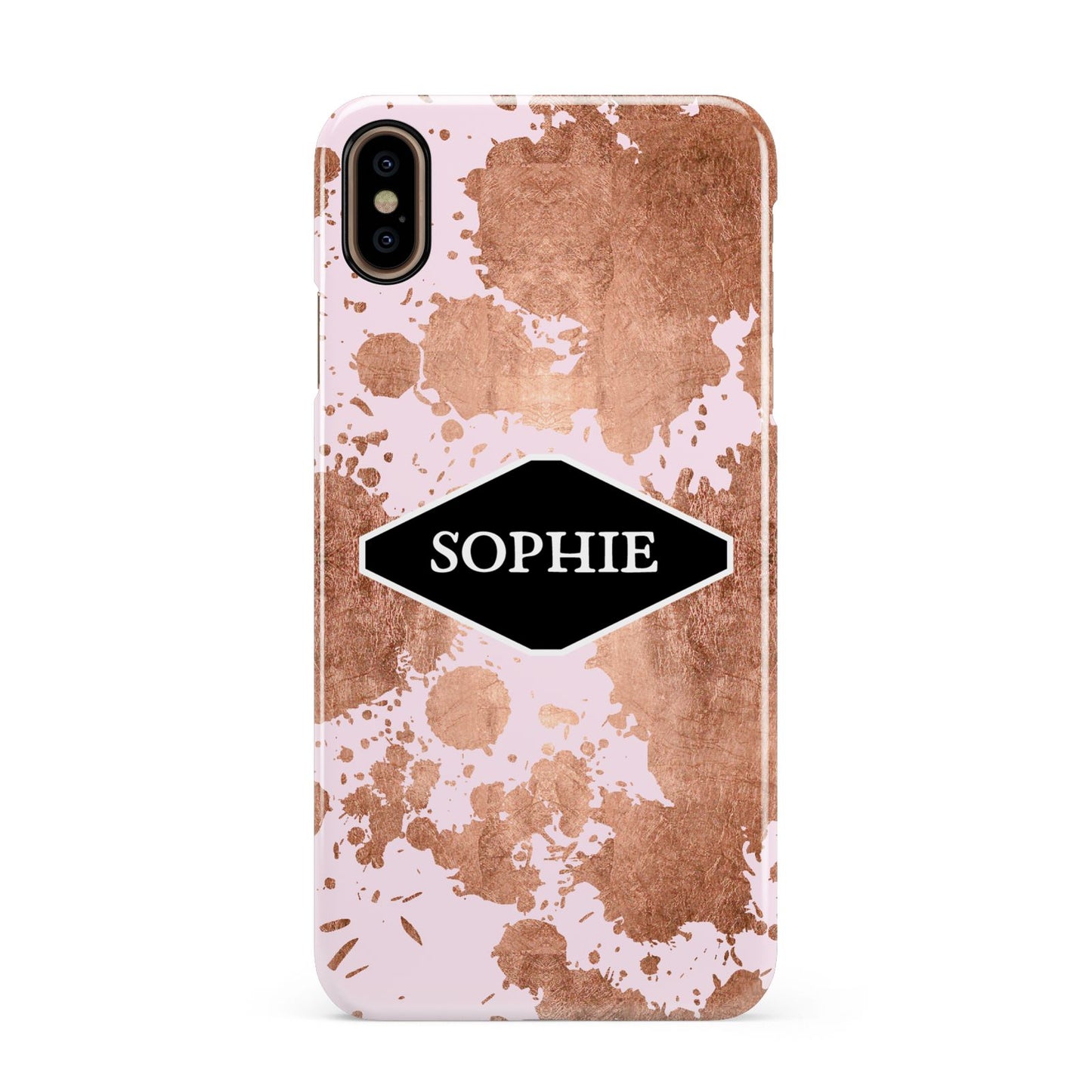 Personalised Pink Copper Splatter Name Apple iPhone Xs Max 3D Snap Case