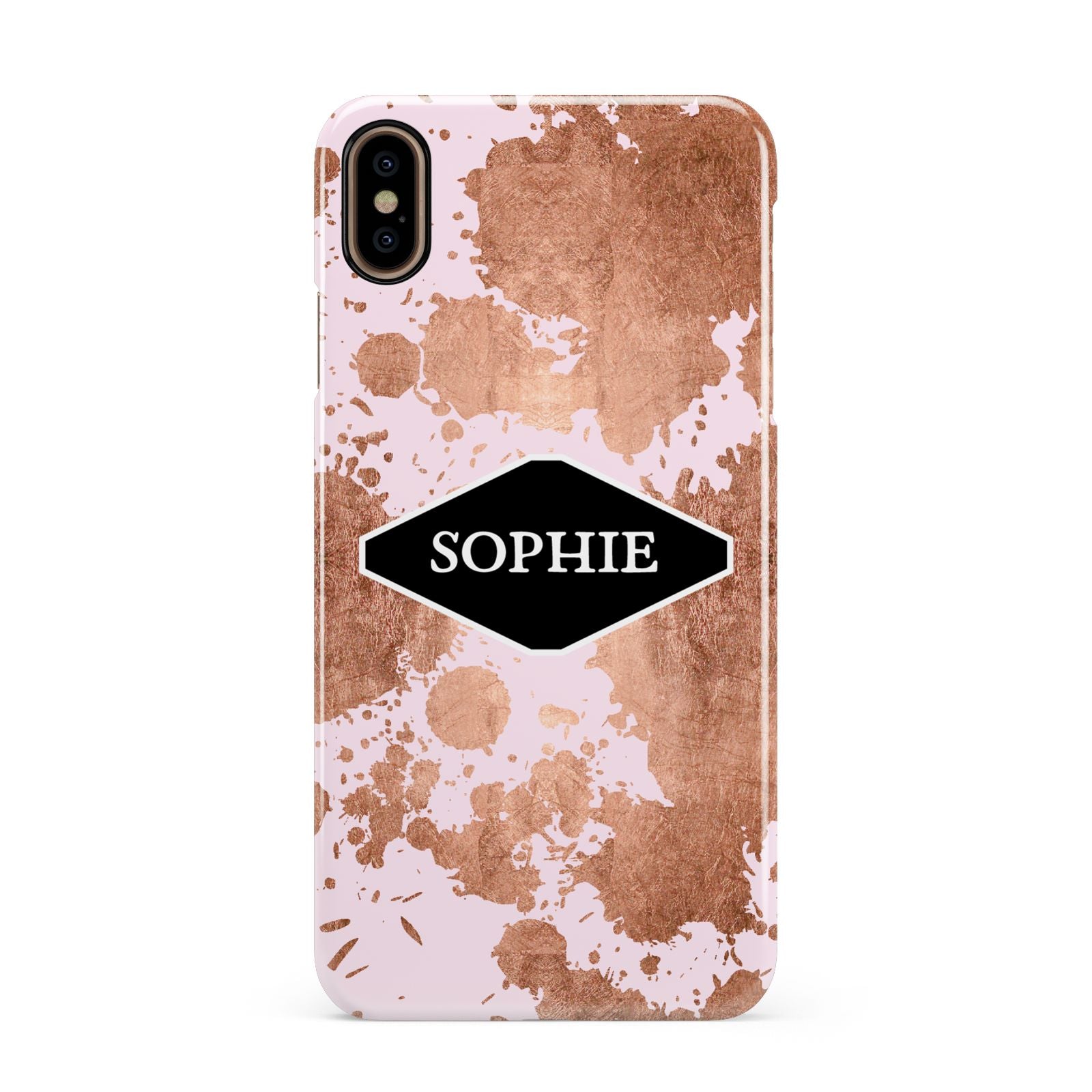 Personalised Pink Copper Splatter Name Apple iPhone Xs Max 3D Snap Case