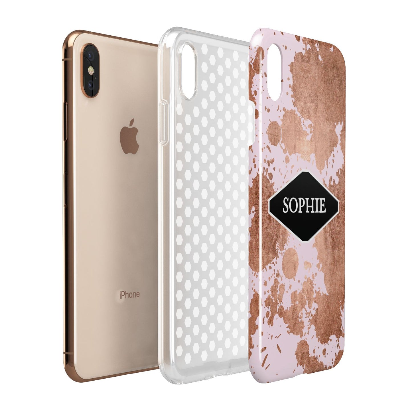 Personalised Pink Copper Splatter Name Apple iPhone Xs Max 3D Tough Case Expanded View