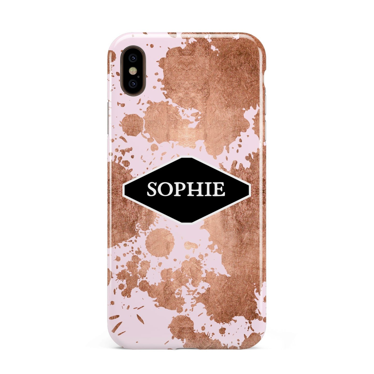 Personalised Pink Copper Splatter Name Apple iPhone Xs Max 3D Tough Case