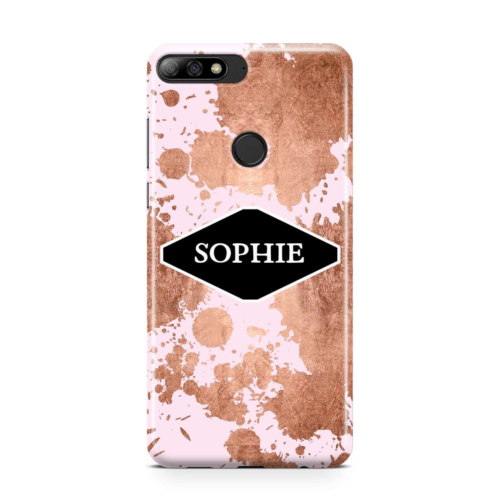 Personalised Pink Copper Splatter Name Huawei Y7 2018