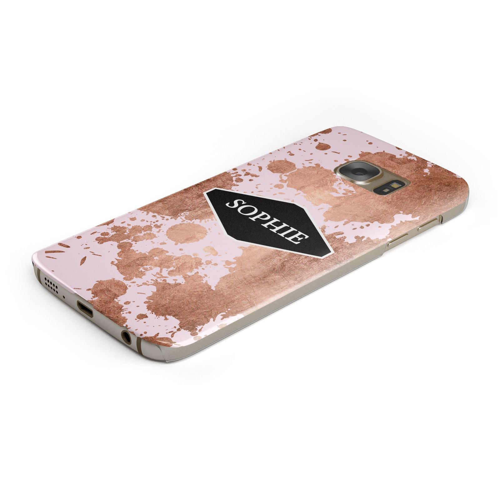 Personalised Pink Copper Splatter Name Samsung Galaxy Case Bottom Cutout