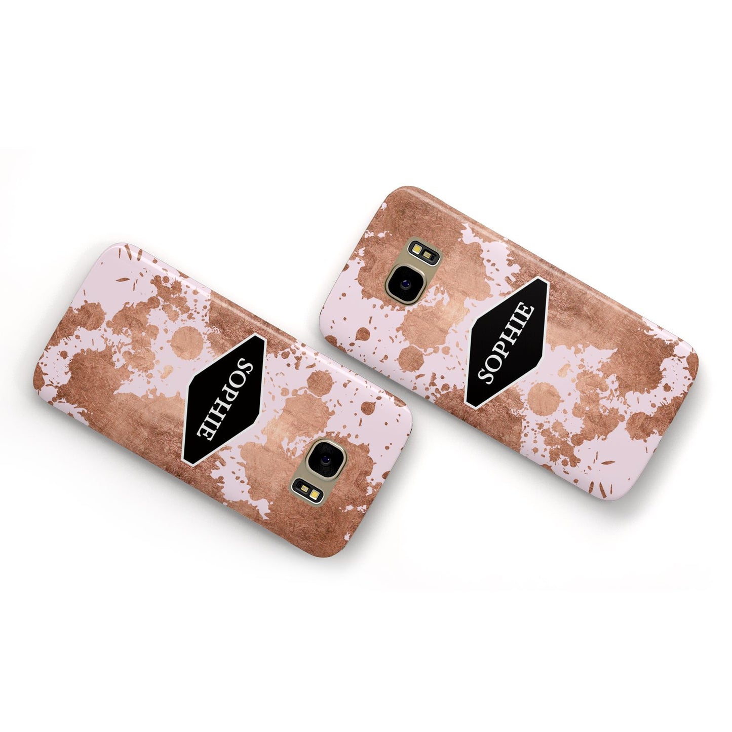 Personalised Pink Copper Splatter Name Samsung Galaxy Case Flat Overview