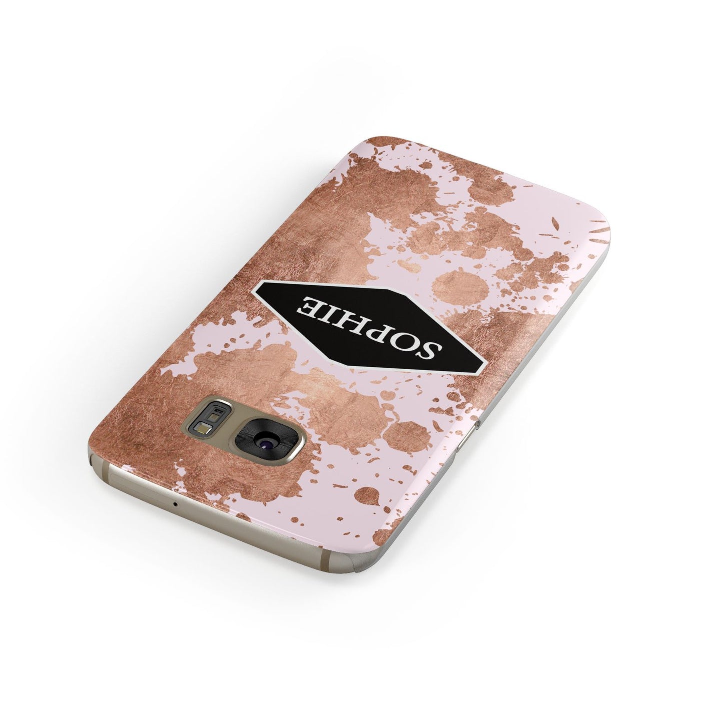 Personalised Pink Copper Splatter Name Samsung Galaxy Case Front Close Up