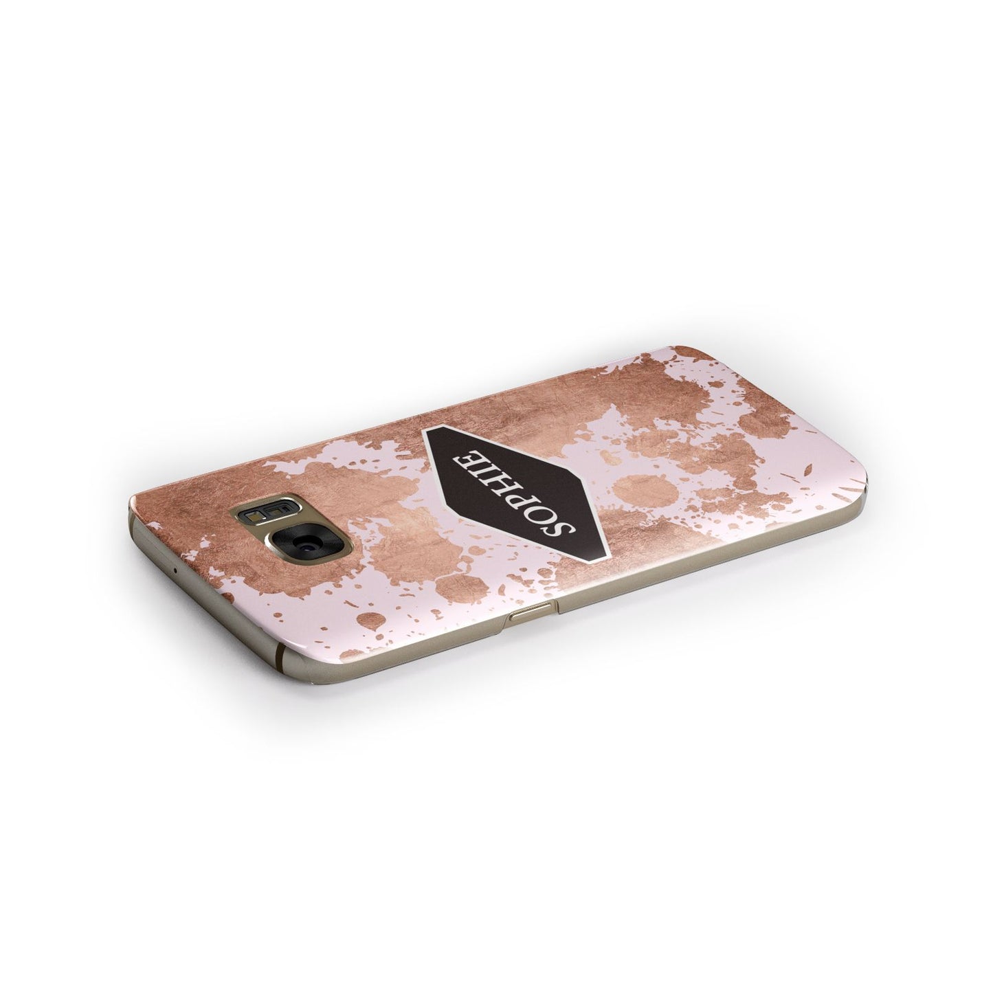 Personalised Pink Copper Splatter Name Samsung Galaxy Case Side Close Up