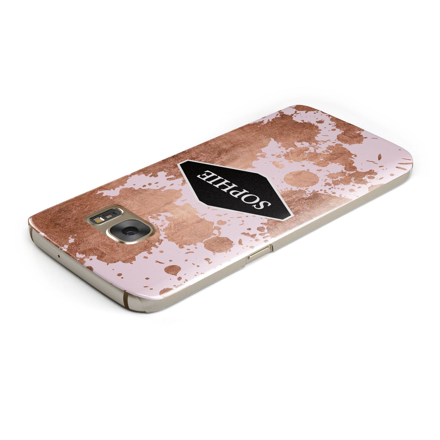 Personalised Pink Copper Splatter Name Samsung Galaxy Case Top Cutout