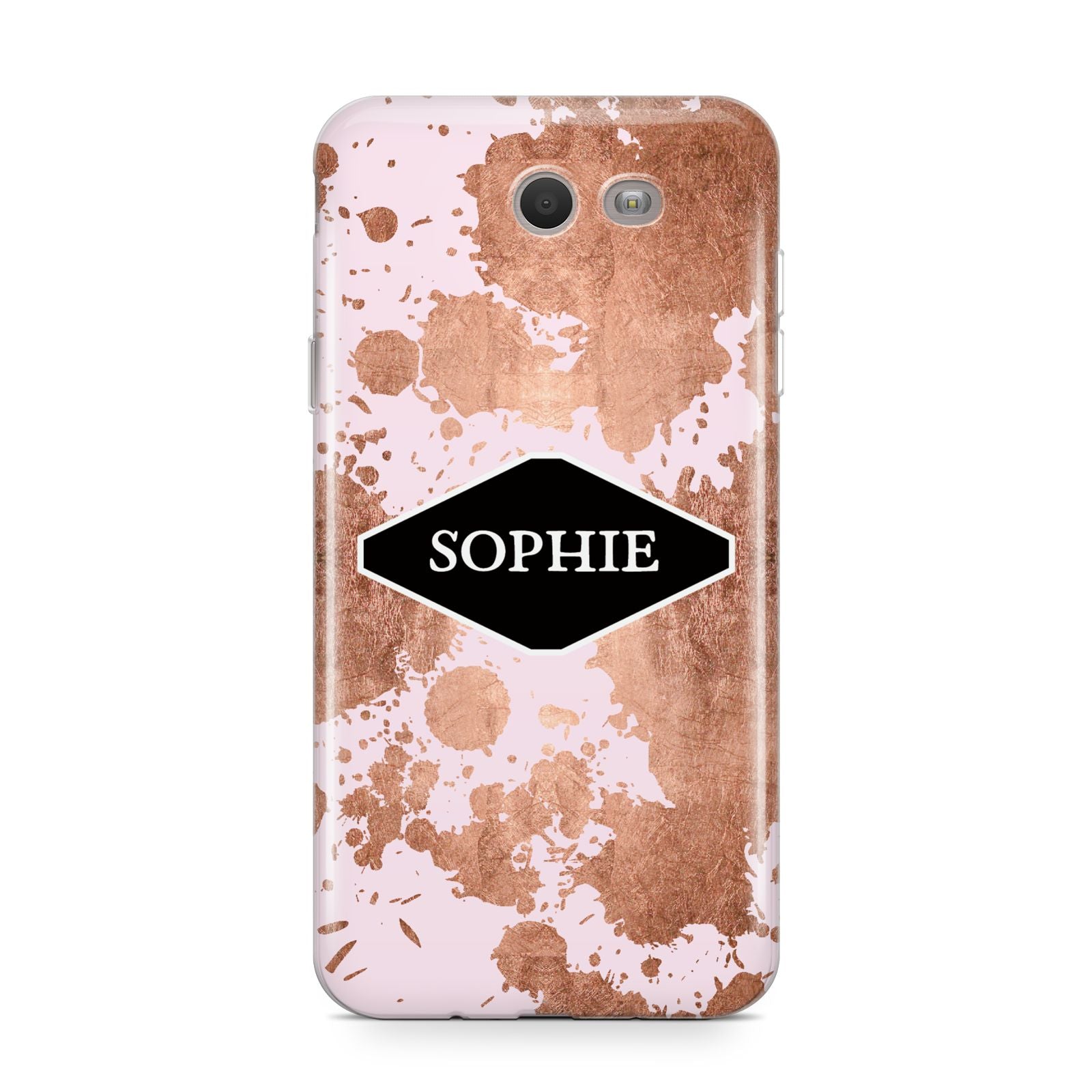 Personalised Pink Copper Splatter Name Samsung Galaxy J7 2017 Case