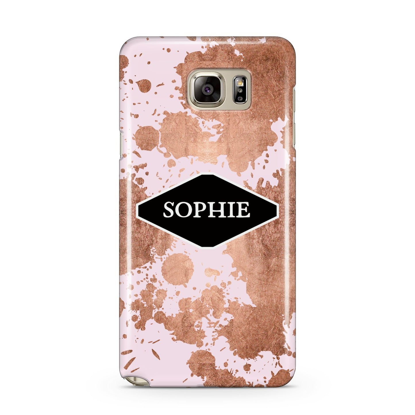 Personalised Pink Copper Splatter Name Samsung Galaxy Note 5 Case