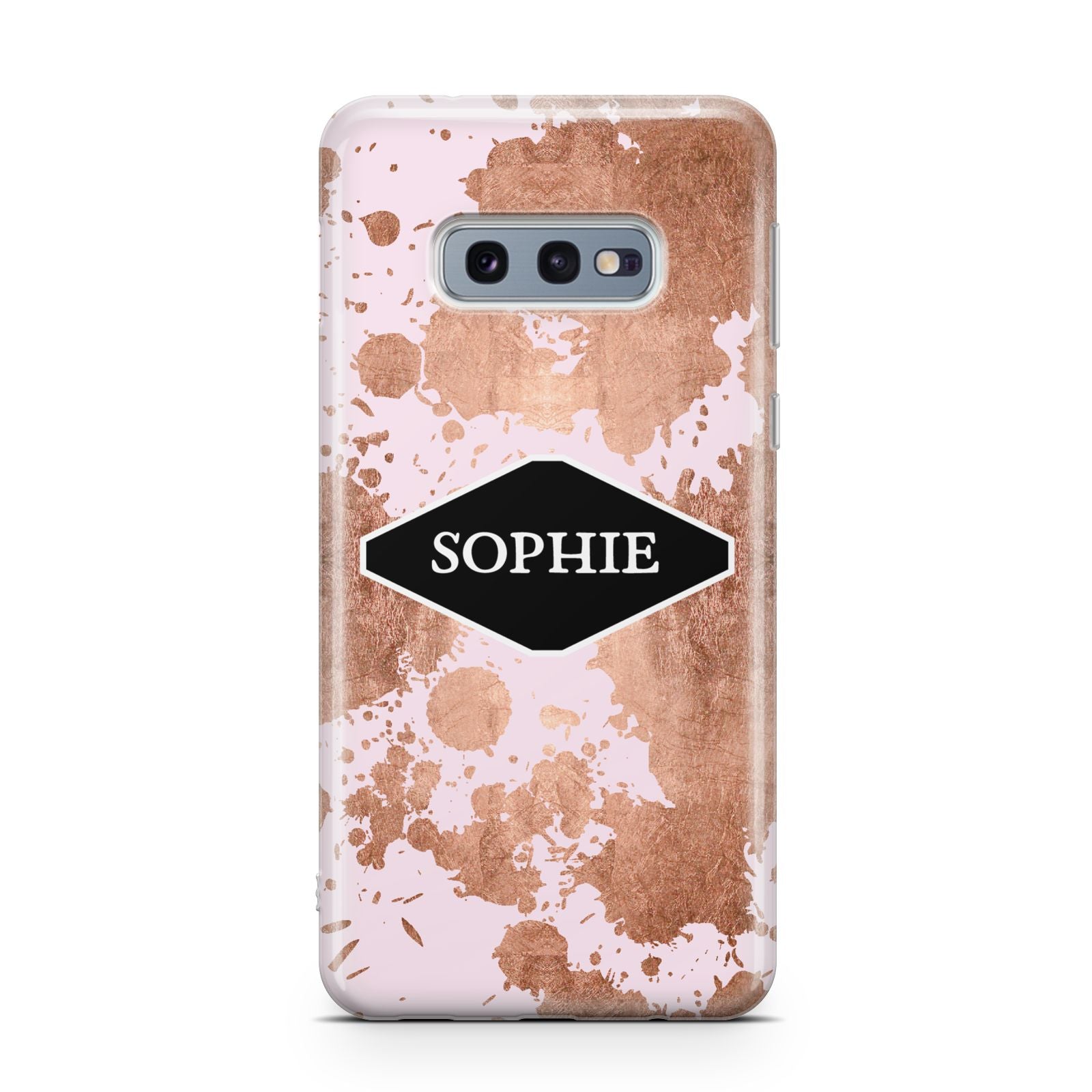 Personalised Pink Copper Splatter Name Samsung Galaxy S10E Case