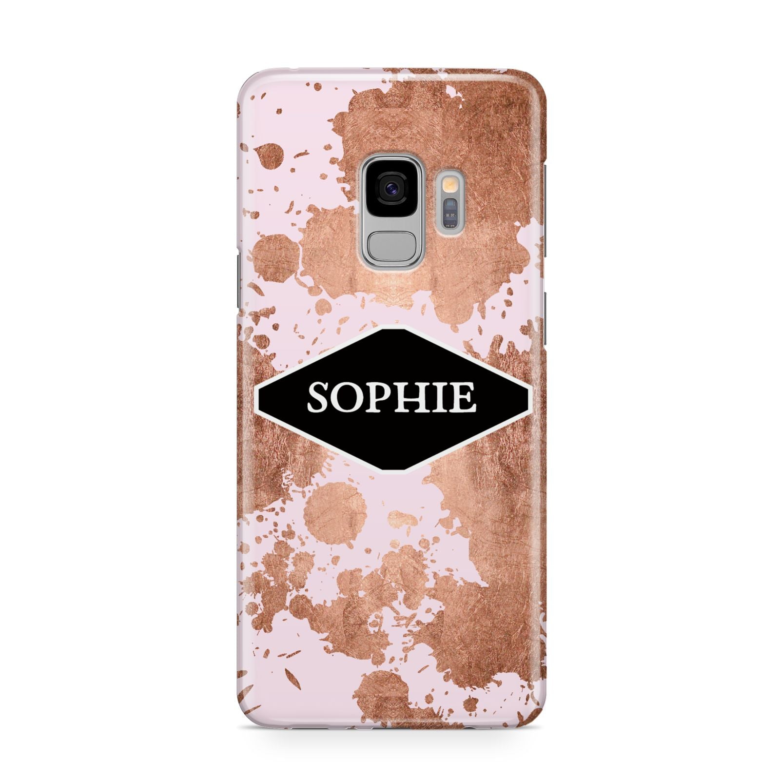 Personalised Pink Copper Splatter Name Samsung Galaxy S9 Case