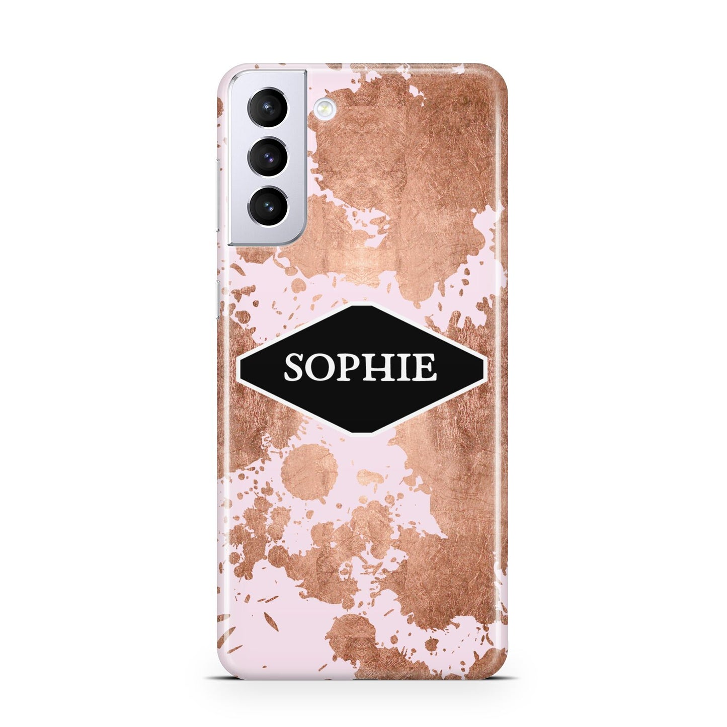 Personalised Pink Copper Splatter Name Samsung S21 Plus Phone Case