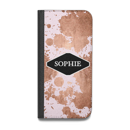 Personalised Pink Copper Splatter Name Vegan Leather Flip iPhone Case