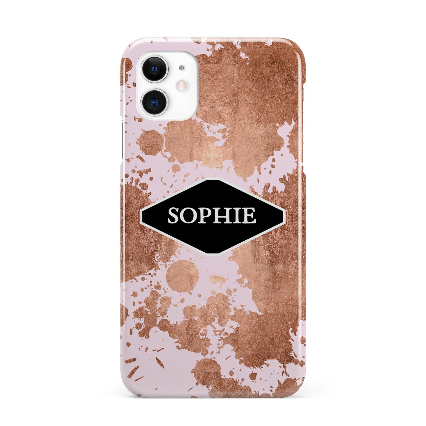 Personalised Pink Copper Splatter Name iPhone 11 3D Snap Case