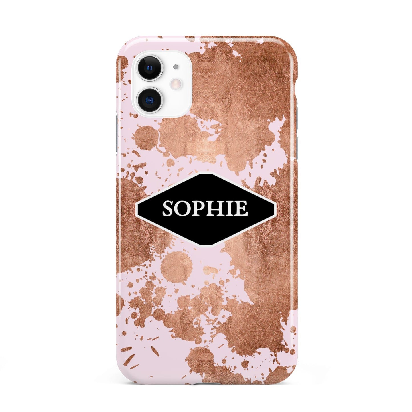 Personalised Pink Copper Splatter Name iPhone 11 3D Tough Case